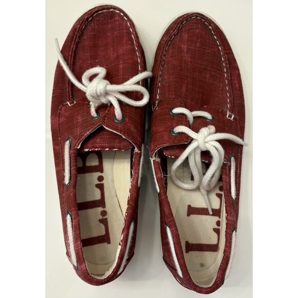 L. L. Bean Women’s Red Canvas Lace Up Boat Shoes #503205 Preppy Size 8.5 - Picture 1 of 14